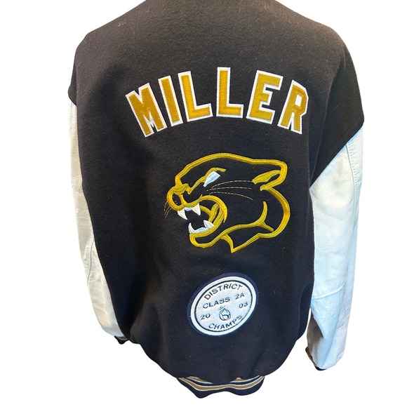 Holloway Varsity Letterman Jacket Black Gold White Leather Sleeves Mens XL - Picture 2 of 7